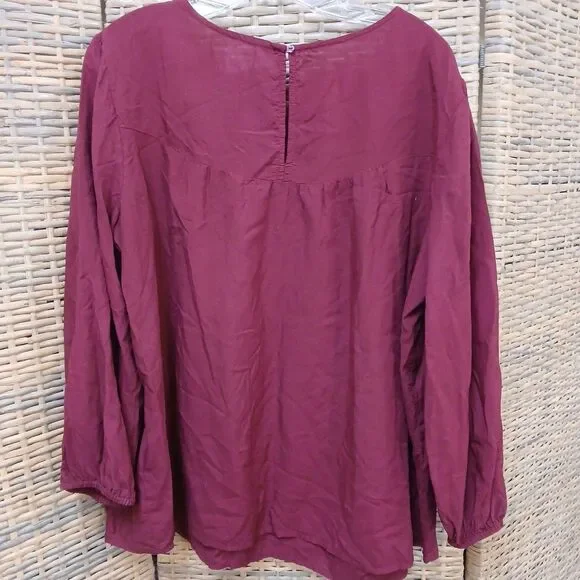 Maroon Old Navy Xl Peasant Top Elastic Cuffs Battenburg Look Bodice Boho Career - Picture 7 of 8